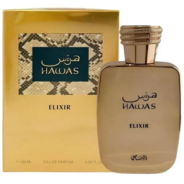 Blushimmer Rasasi Hawas for Men 100ML Eau de Parfum, featuring a sleek bottle, representing luxurious, long-lasting masculine fragrance.