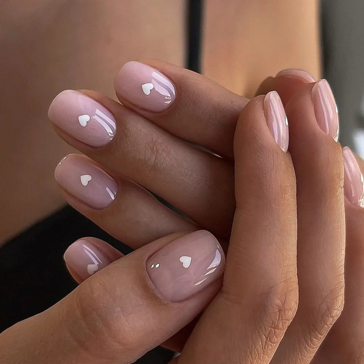 Set of 24 pink and white gradient square head fake nail tips with French press design by Blushimmer, short full cover false nails.