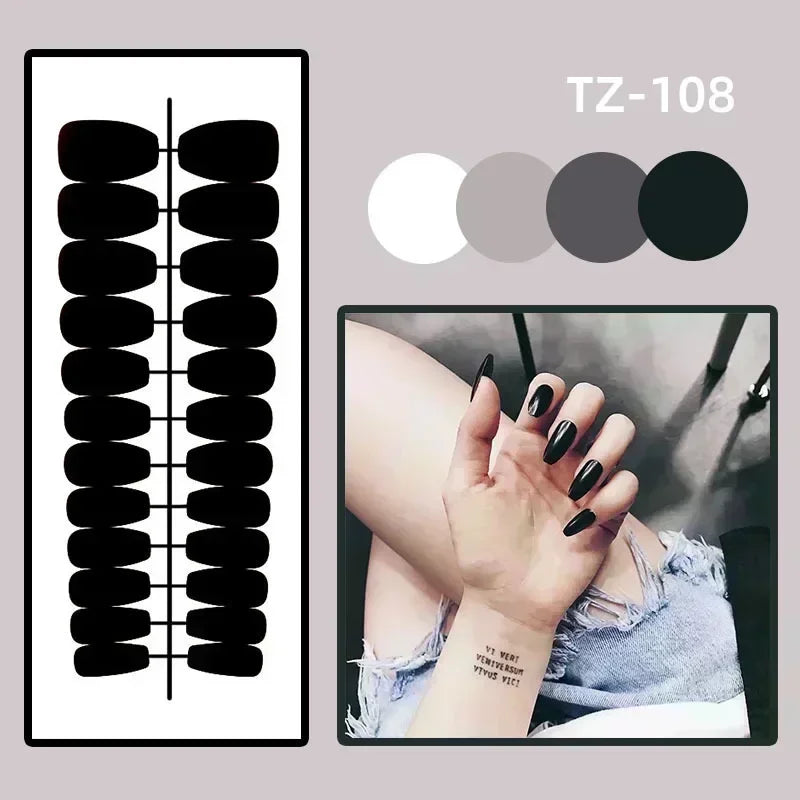 Set of 24 Blushimmer square head fake nails with pink and white gradient French press design on short full cover false nail tips.