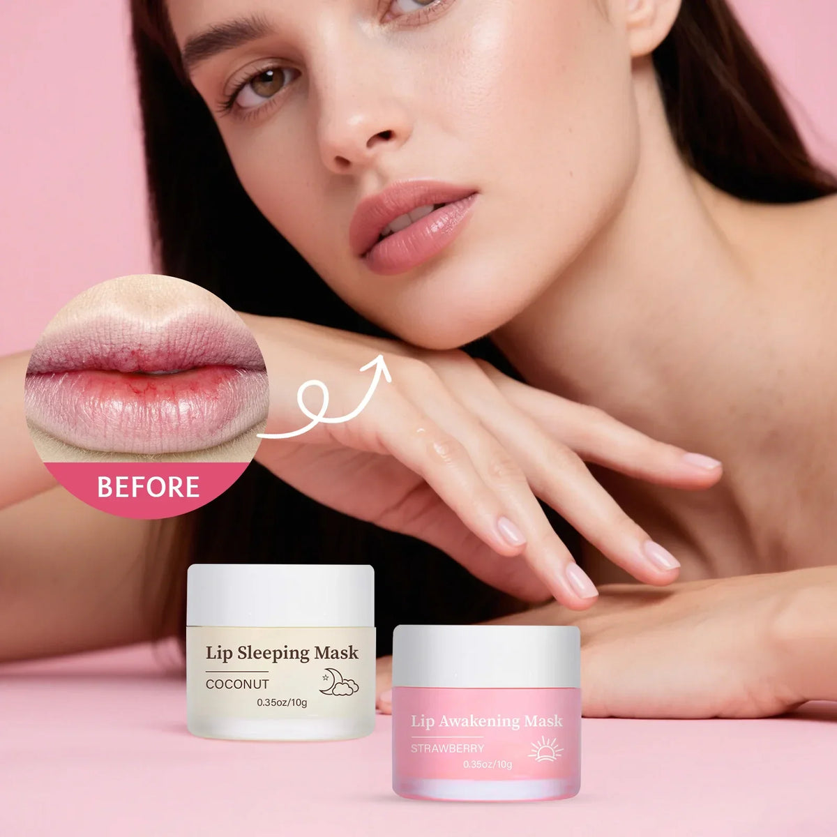 Blushimmer BIO-DIOMT 20g Lip Sleeping Mask set with moisturizing, exfoliating, and anti-cracking lip care for day and night use