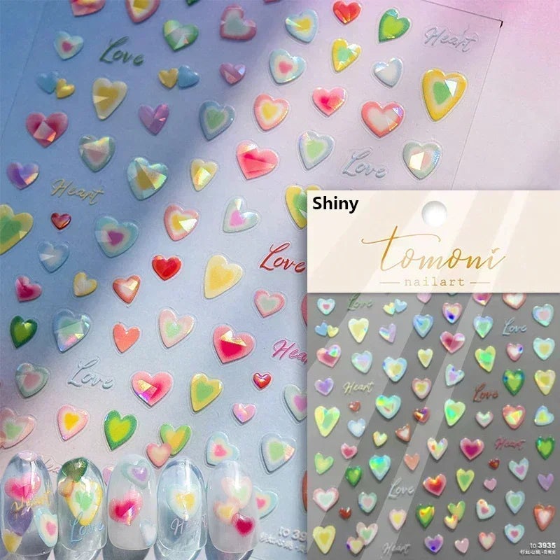 Colorful Cat's Eye 5D Gradient European Love Heart gem nail art stickers with crystal geometric designs for manicure decoration by Blushimmer
