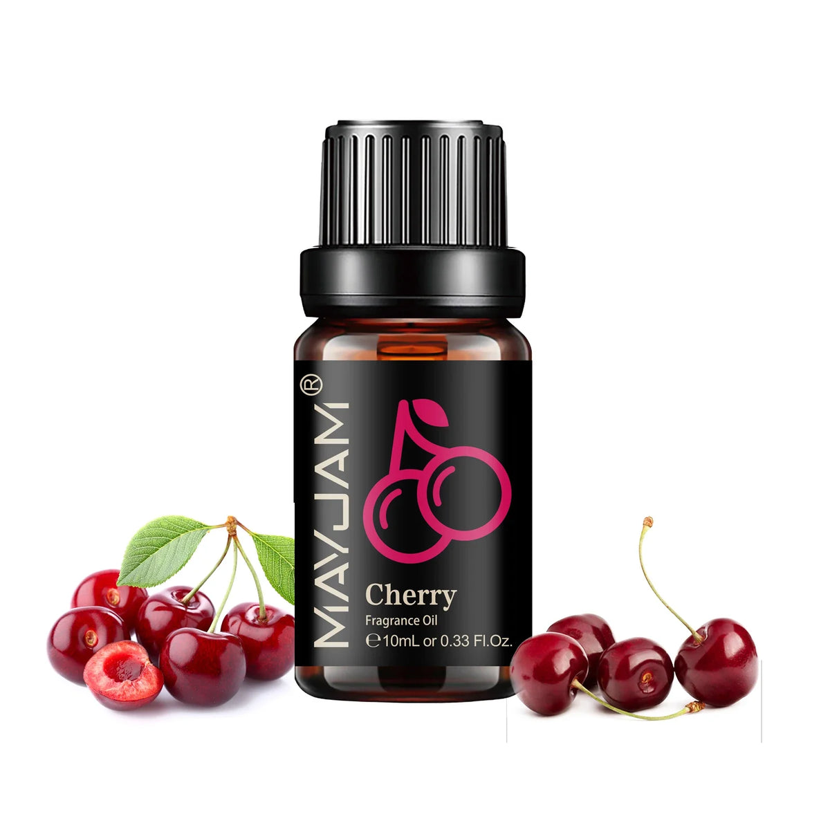 Blushimmer MAYJAM fruit essential oil bottle with cherry, banana, papaya, grape, litchi, guava, kiwifruit, pear, and fig fragrances.