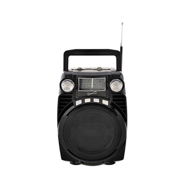 Supersonic Bluetooth portable stereo radio in black with 4 bands, compact home audio system with digital display.