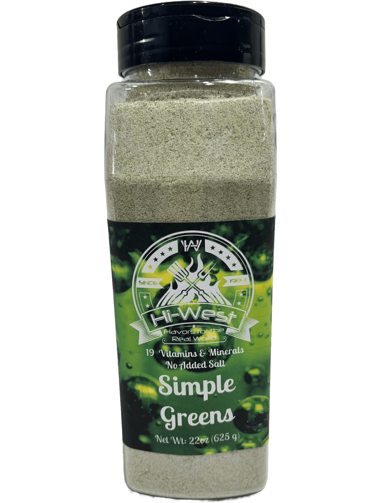 Hi-West Simple Greens Drink Mix green powder in a resealable bag, natural ingredients for healthy green beverage preparation.