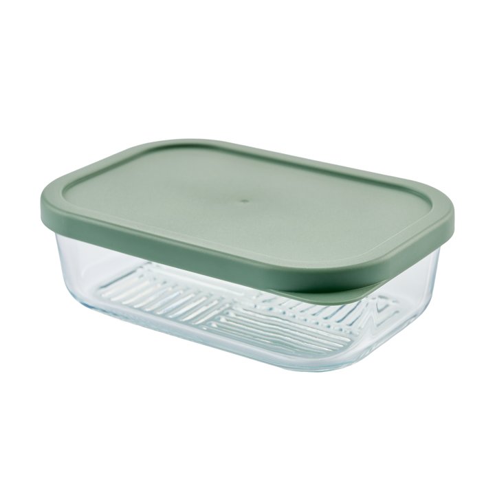 Dura Living 6-piece glass food storage set with soft sage lids, includes 25.35oz and 40.57oz airtight containers