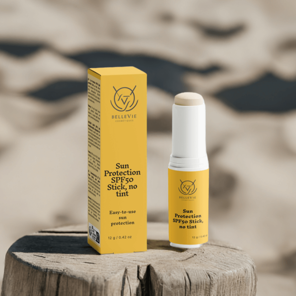 BelleVie Cosmétiques SPF50 mineral sunscreen stick, 12g, no tint, invisible broad-spectrum sun protection for all skin types