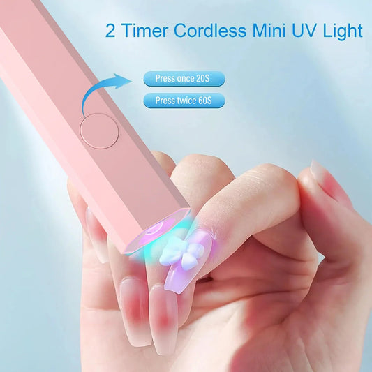 Blushimmer handheld UV/LED nail dryer lamp for gel polish curing, rechargeable nail art tool, compact and easy to use.