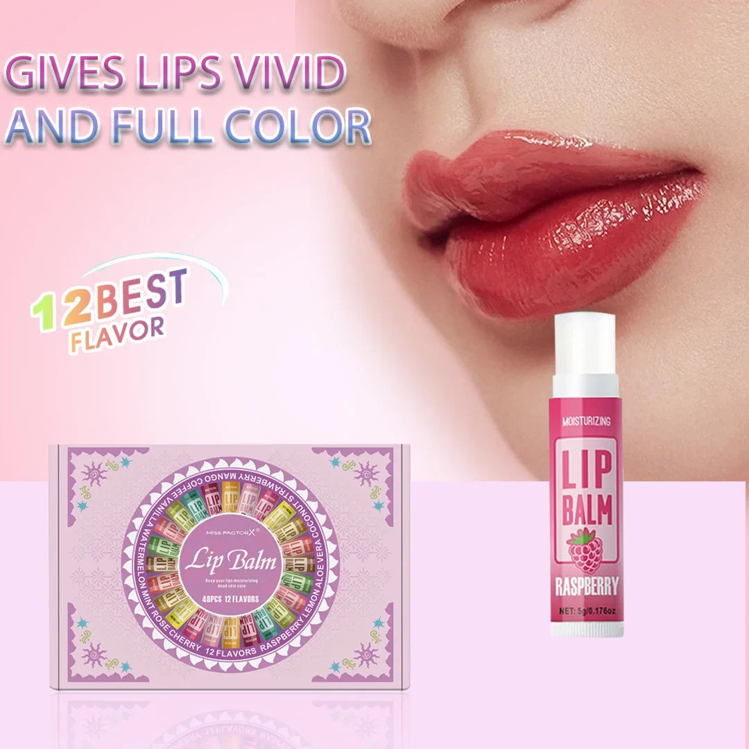 Set of 48 Blushimmer moisturizing lip balms in floral fragrance, 5g each, natural brightening lip color for holiday gift.