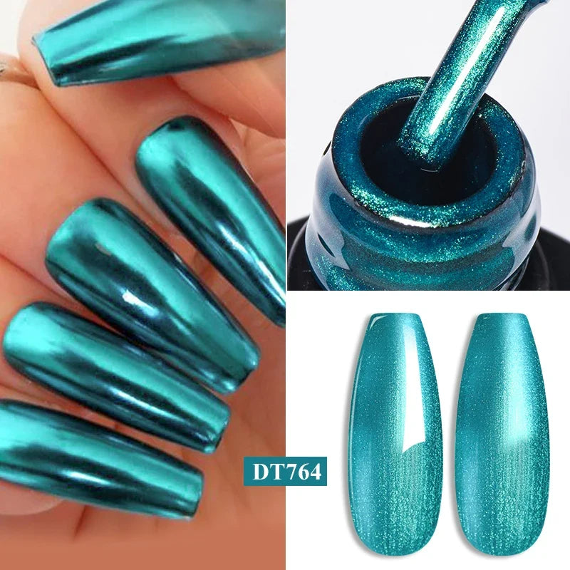 Blushimmer MEET ACROSS 7ml red metallic gel nail polish with gold silver mirror finish, glitter, sparkly, semi-permanent UV soak off varnish.