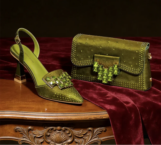 Elegant Italian design women's high heels and matching bag set by EdleessFashion, featuring luxurious shoes and stylish accessories.