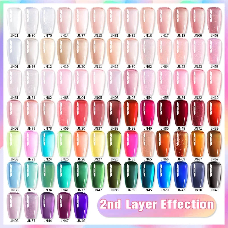 Blushimmer BORN PRETTY Jelly Nude Gel Nail Polish 10ml in light pink peach, translucent UV gel for nail art and DIY manicure.