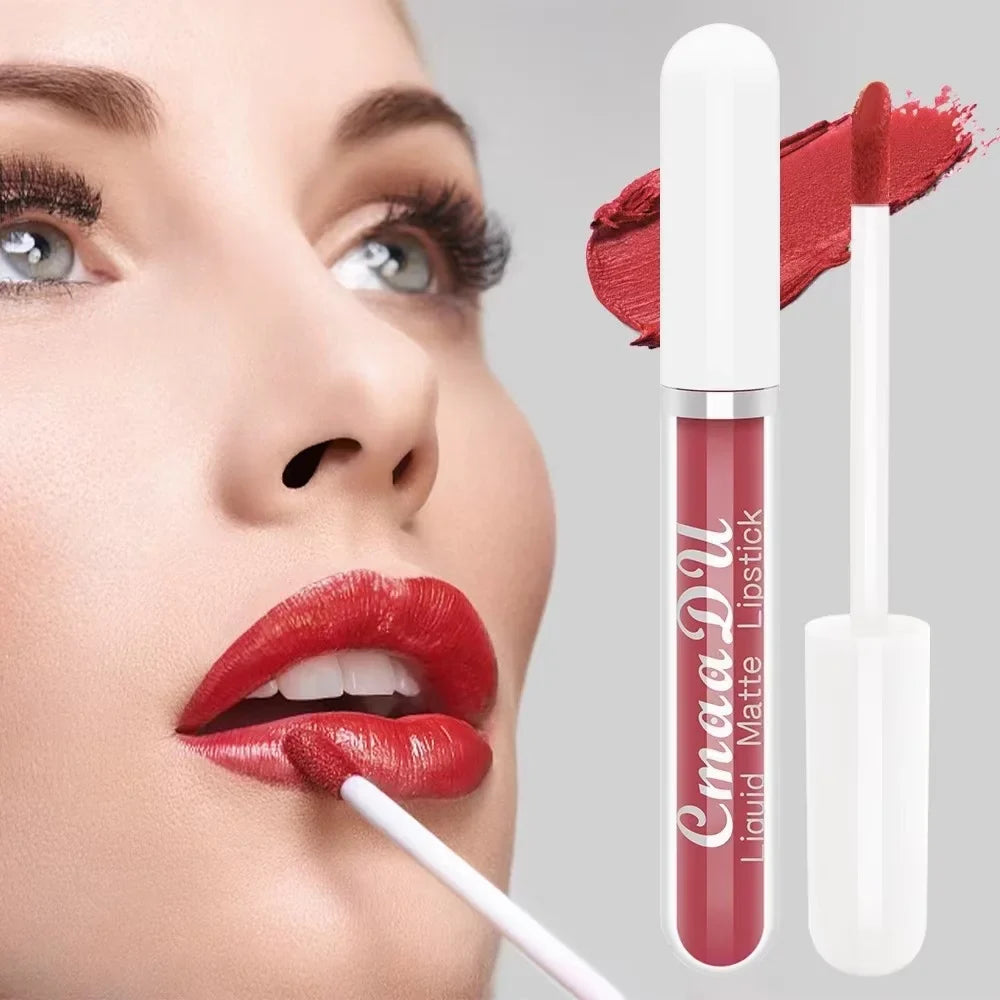 CmaaDu 1 Pcs Matte Lip Gloss Liquid Lipstick- Lip Stains with Long-Lasting Waterproof, Adult Age Range, Red Tones Easy to Color