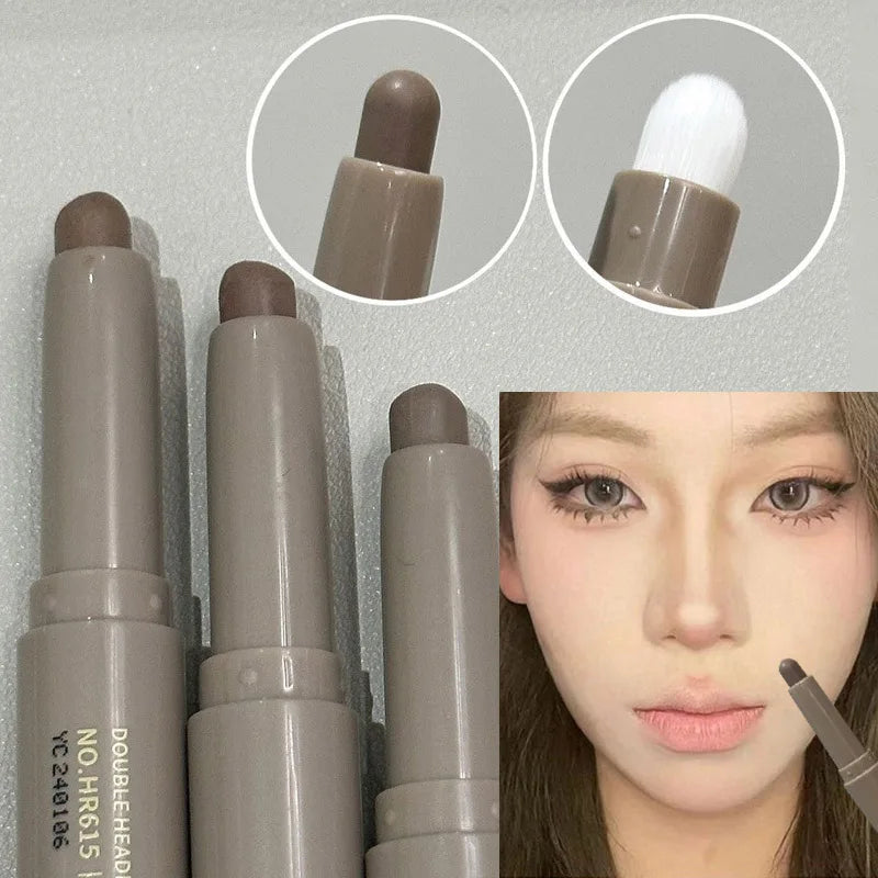 Blushimmer double head contour stick with brush, waterproof bronzer and nose shadow cream for face contouring and makeup.