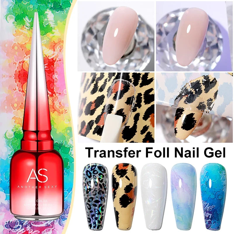 Blushimmer AS 15ml transfer foil gel nail polish with star sticker design, fast-drying UV/LED soak-off gel for nail art.
