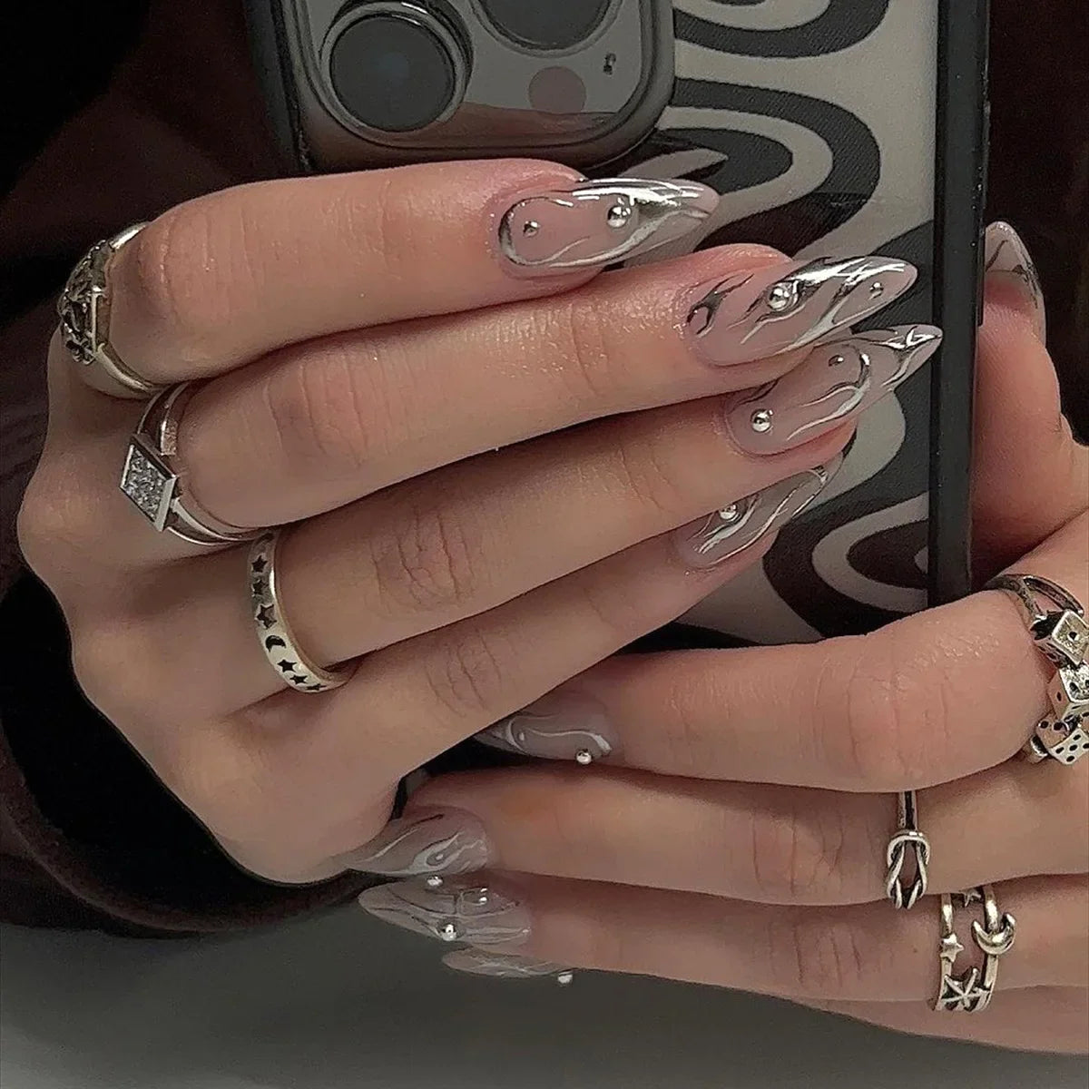 24 fake nails, fashionable wearable nails, ladies press nails, including 1 nail glue and 1 nail file