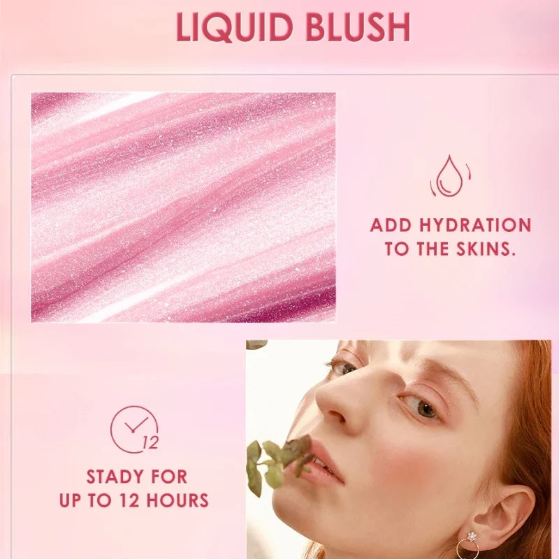 Blushimmer FOCALLURE liquid blusher with four natural shades, long-lasting matte finish, in red wine and hangover red tones.