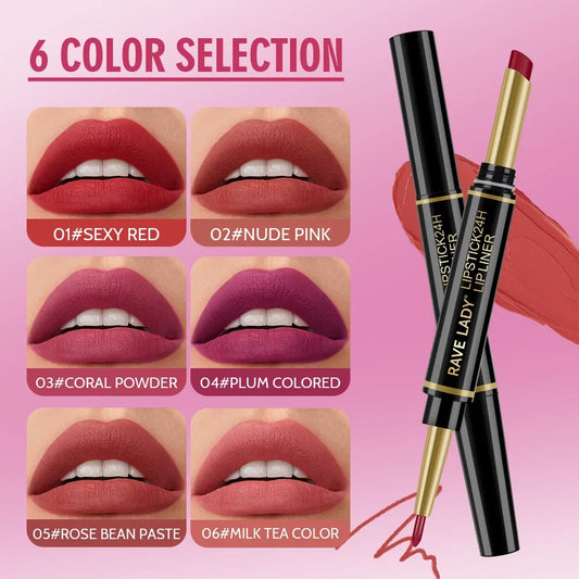 Blushimmer Rave Lady 2-in-1 matte lipstick and lipliner pencil in sexy red, waterproof, long-lasting lip makeup, Christmas gift.