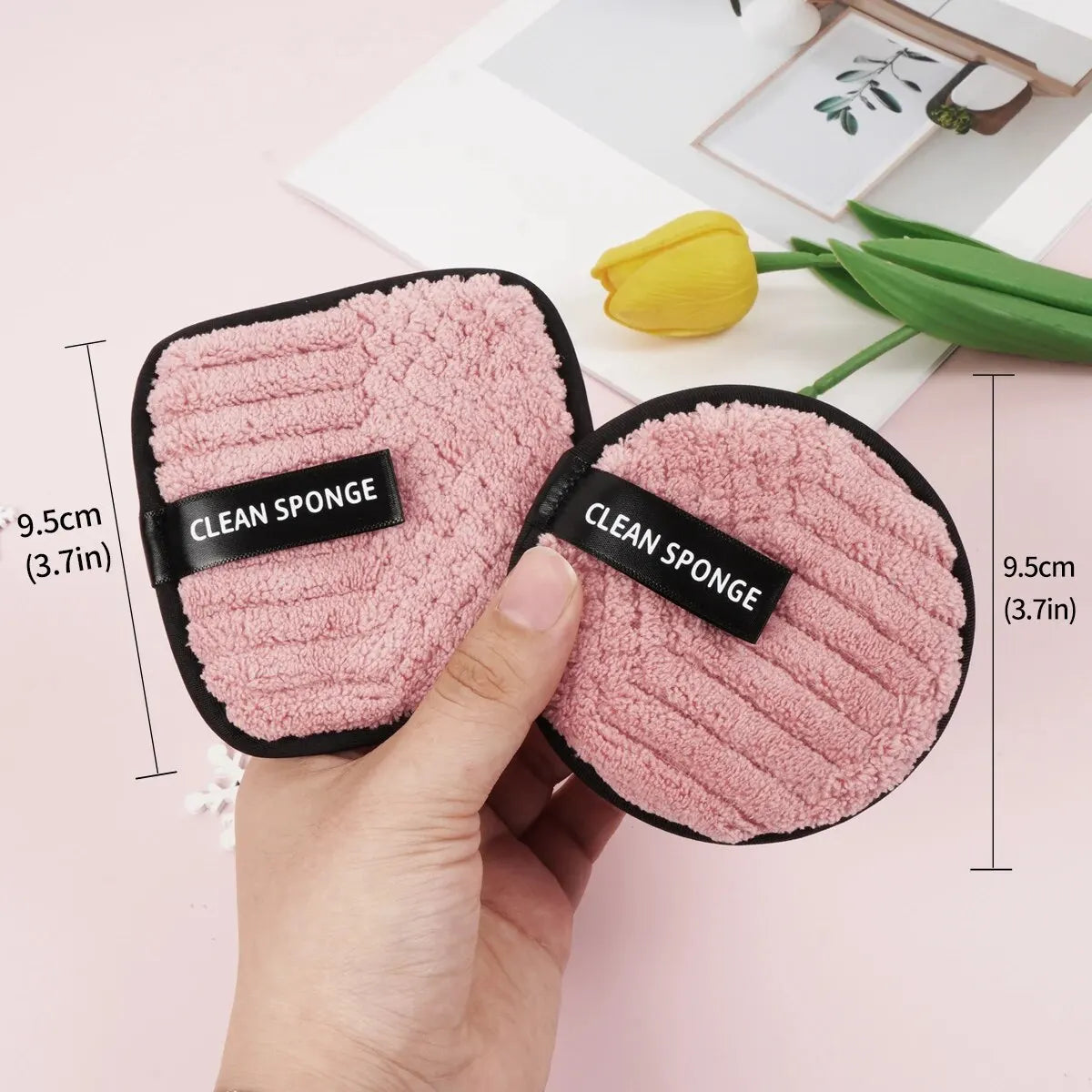 Set of 10 washable microfiber cotton makeup remover pads by Blushimmer, soft, reusable cosmetic cleansing towels for skincare.