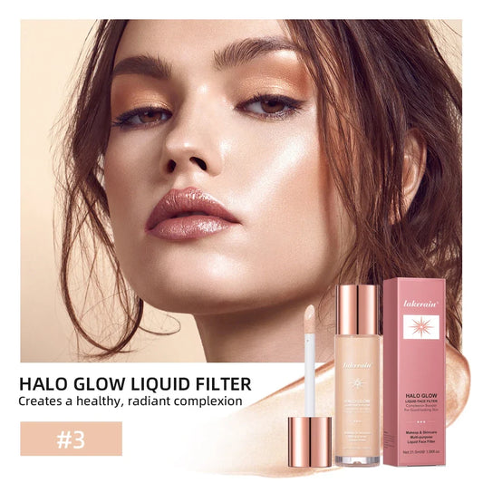 Blushimmer halo glow liquid highlighter in 8 colors, pearlescent face contouring and body bronzer for luminous makeup looks.