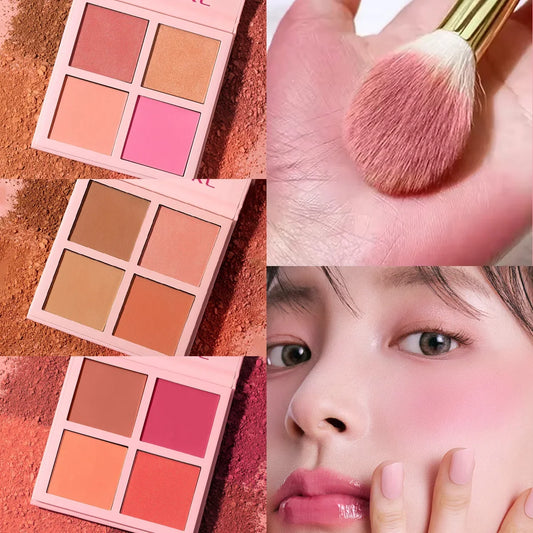Blushimmer CLEARANCE SAL four-color matte powder blusher with soft fog texture, red hue, brightening effect, ideal for festive makeup.