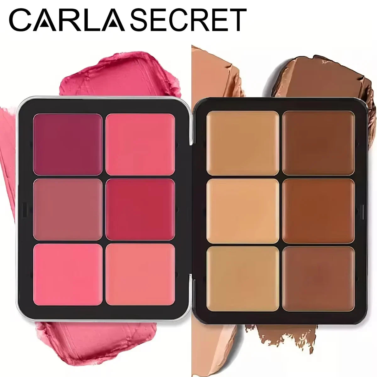 Blushimmer 12-color iron box concealer, blush, cream, matte highlight, and contour makeup palette with versatile shades.