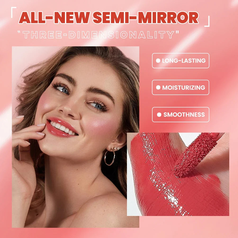 Blushimmer QIBEST 8-color watery lip gloss with long-lasting, waterproof, moisturizing liquid lipstick tint for women makeup.
