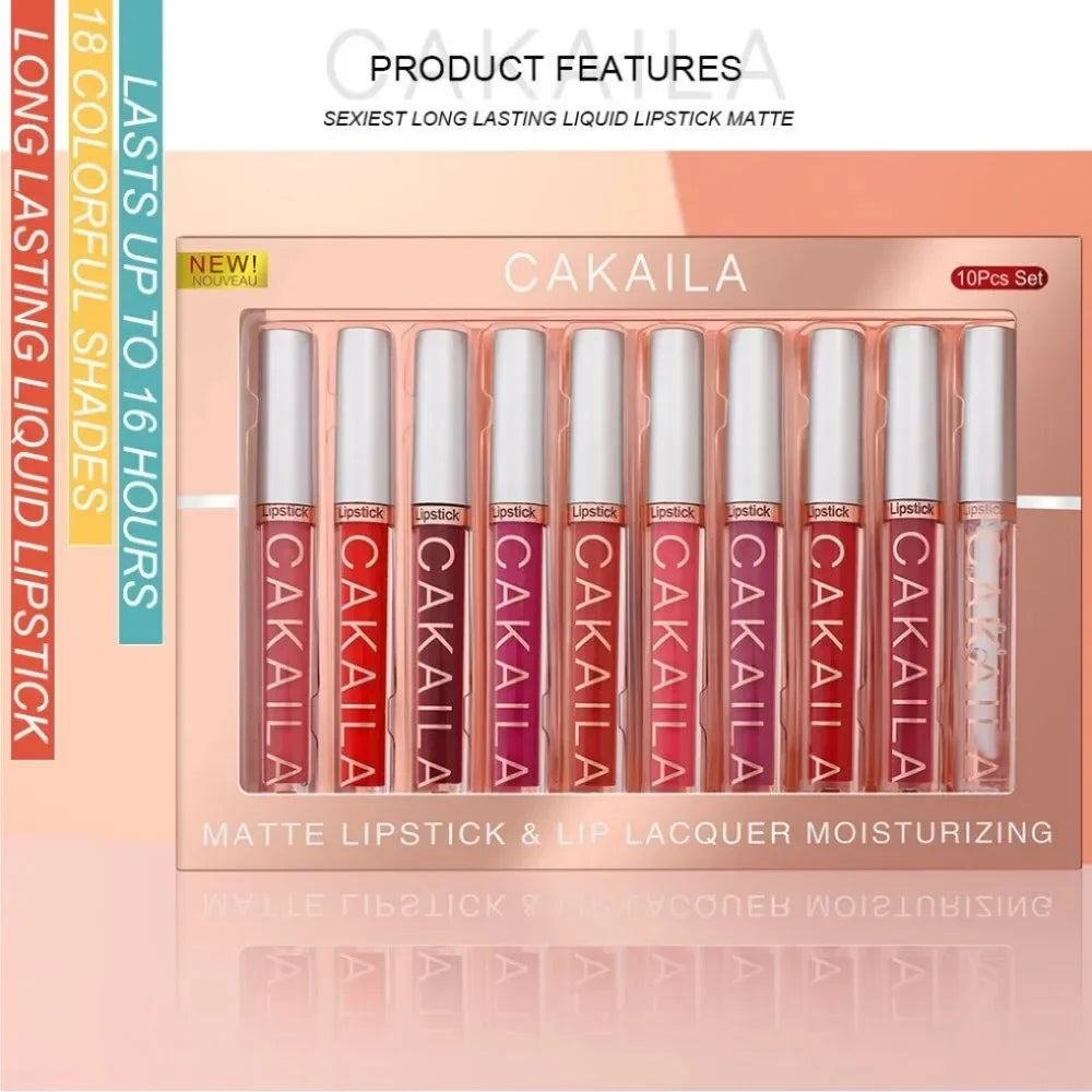 Set of 10 nude matte velvet lip glosses by Blushimmer, long-lasting waterproof Korean liquid lip tints for women.