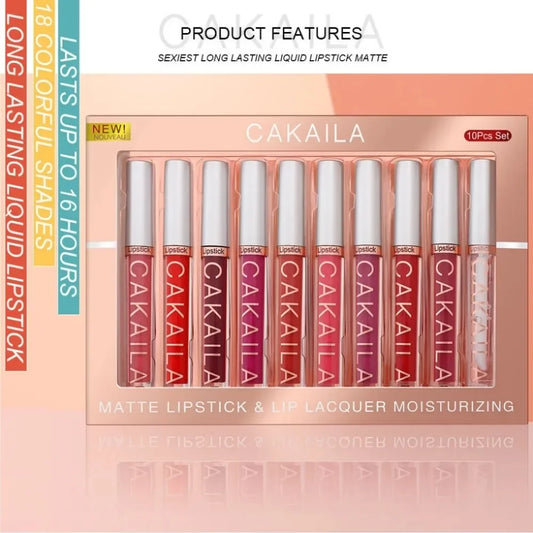 Set of 10 nude matte velvet lip glosses by Blushimmer, long-lasting waterproof Korean liquid lip tints for women.