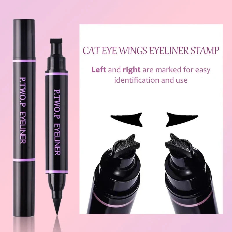Blushimmer PTWOP 2-piece winged eyeliner stamp and liquid pencil set in black, featuring precise applicator tips and sleek design.