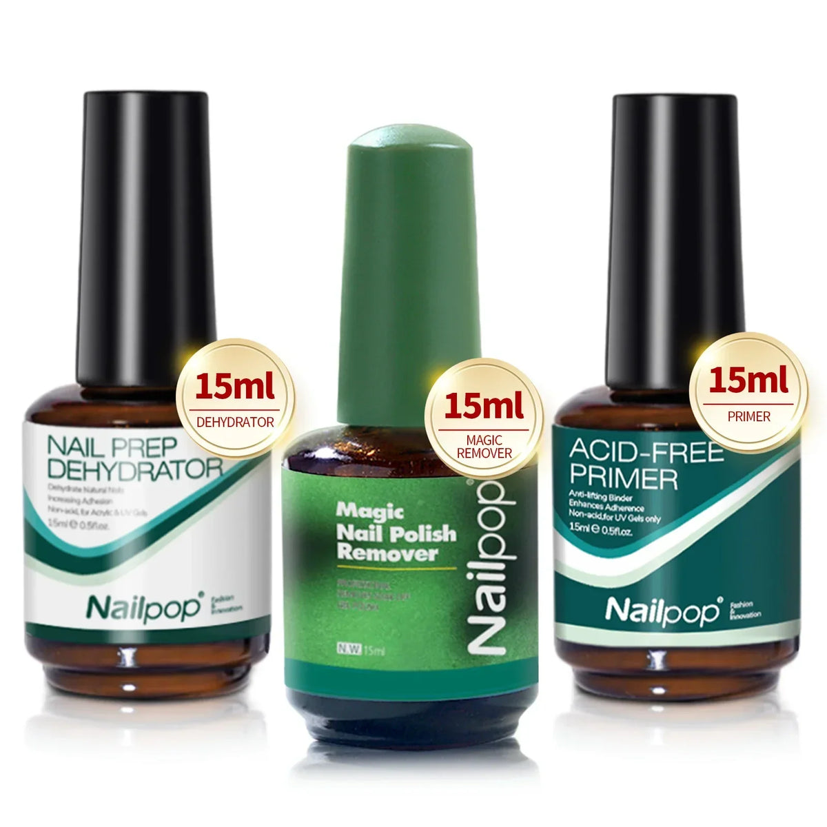 Blushimmer Nailpop Nail Dehydrator and Primer set with acid-free natural nail prep for acrylic and UV gel nails, fast drying, superior bonding.