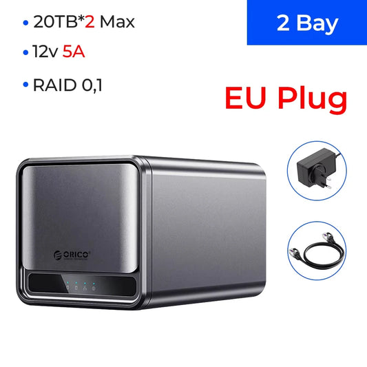 BACKUPMYFILESNOW.COM® ORICO TS200 NAS 2-Bay SATA enclosure with HDD/SSD for personal storage, backup, and file sharing.