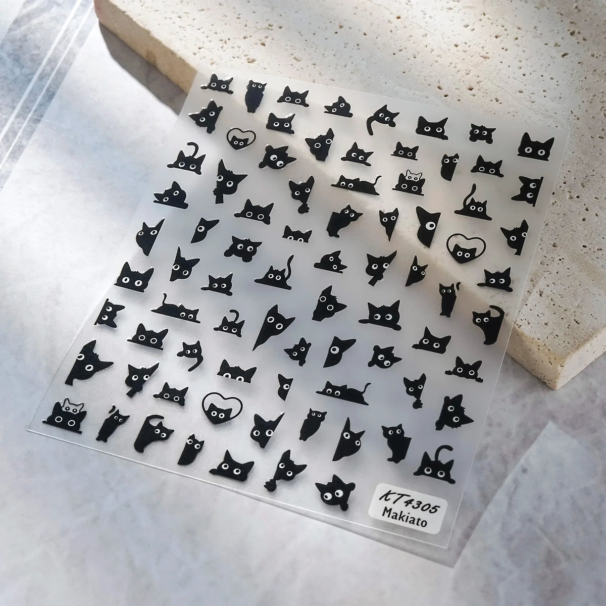 Black cat 3D self-adhesive nail art decals by Blushimmer, featuring cute cartoon animal designs for manicure decorations.