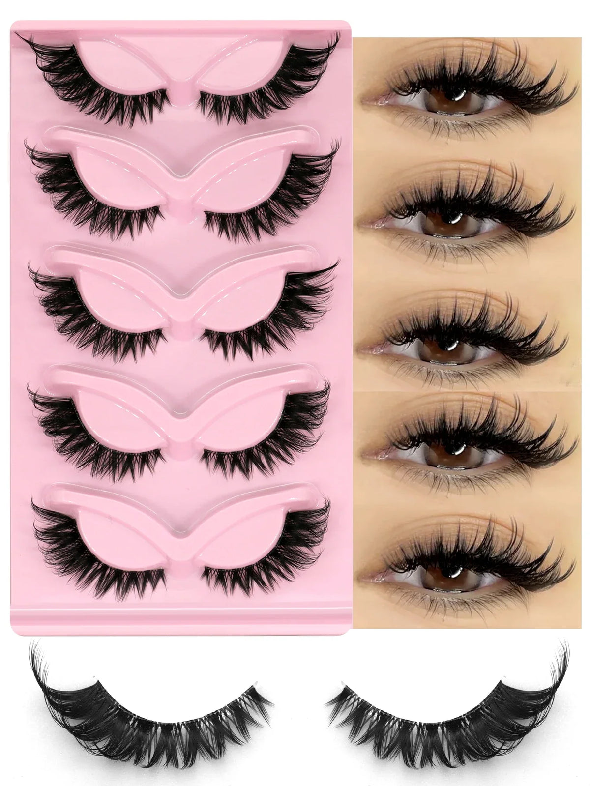 Blushimmer Veltrinay Cat Eye Faux Mink Lashes with clear band, wispy natural look, perfect for makeup and false eyelash enhancement.