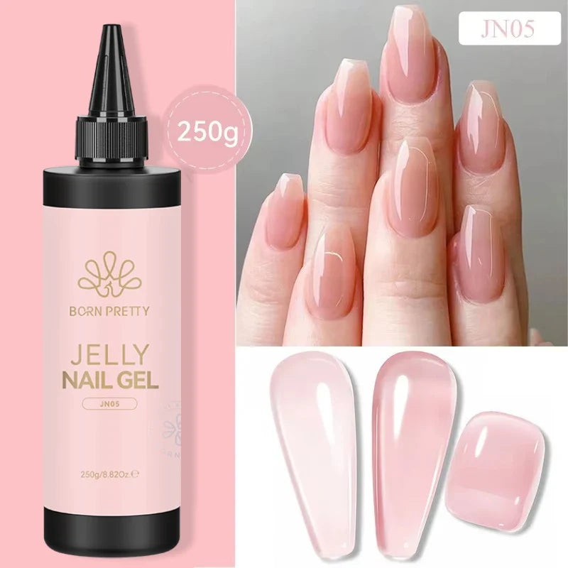 Blushimmer Born Pretty 250g milky white jelly nude gel nail polish in translucent refill package, semi-permanent UV soak-off gel