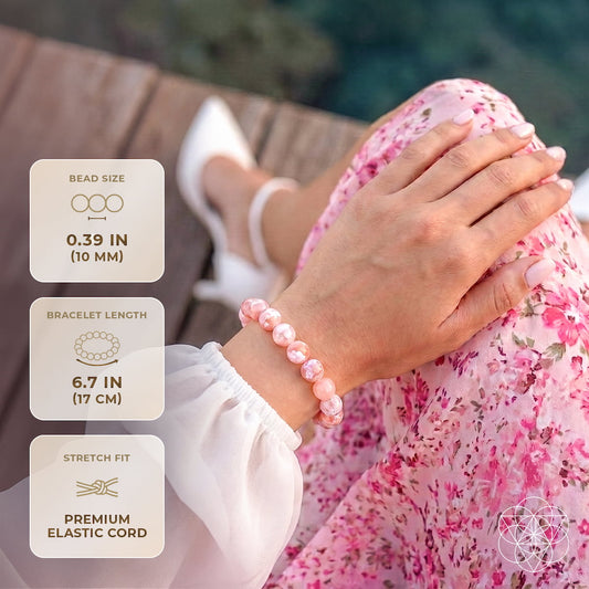 Sakura Flower Agate bracelet from Conscious Items featuring pink and white flower-shaped stones, elegant and handcrafted jewelry.