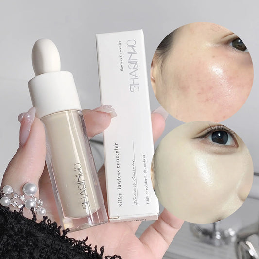 Blushimmer Flawless Finish Liquid Concealer with full coverage for blemishes, dark circles, and freckles, smooth, long-lasting application
