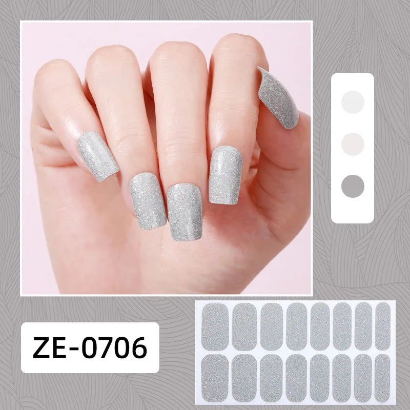 Gradient cat eye style nail art stickers by Blushimmer, 16-piece waterproof glitter false nail decals for DIY manicure.