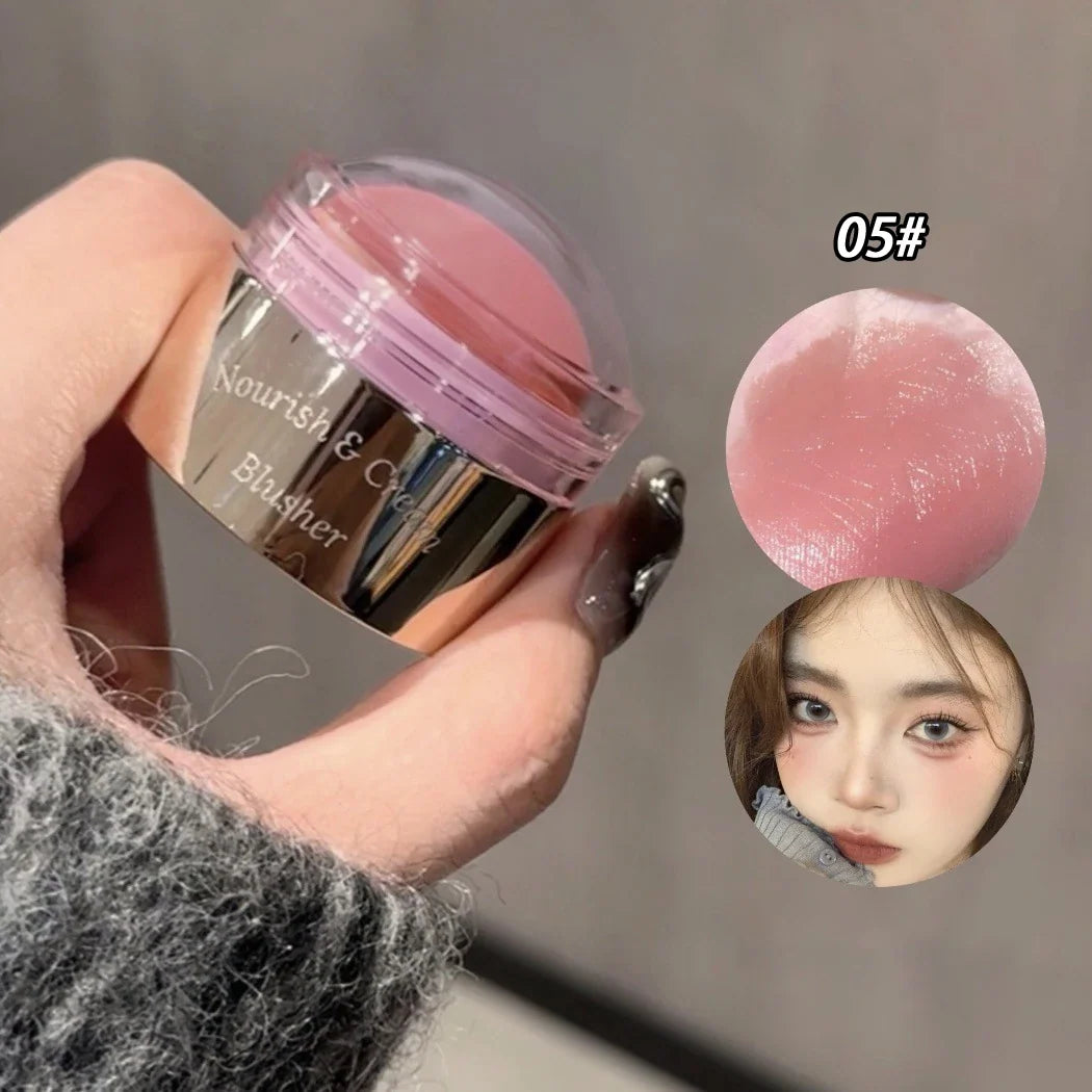 Blushimmer creamy purple blush stick with peach pink tint, soft face blusher for brightening and contouring, Korean makeup.