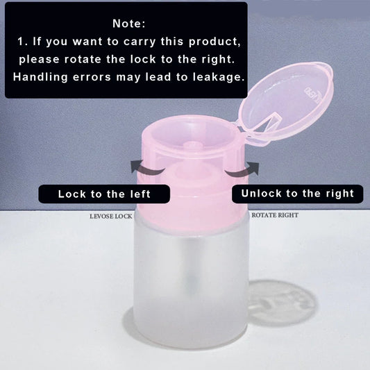Blushimmer 100/200ml plastic press pump dispenser bottle for nail polish remover and liquid storage, lockable and leak-proof design.