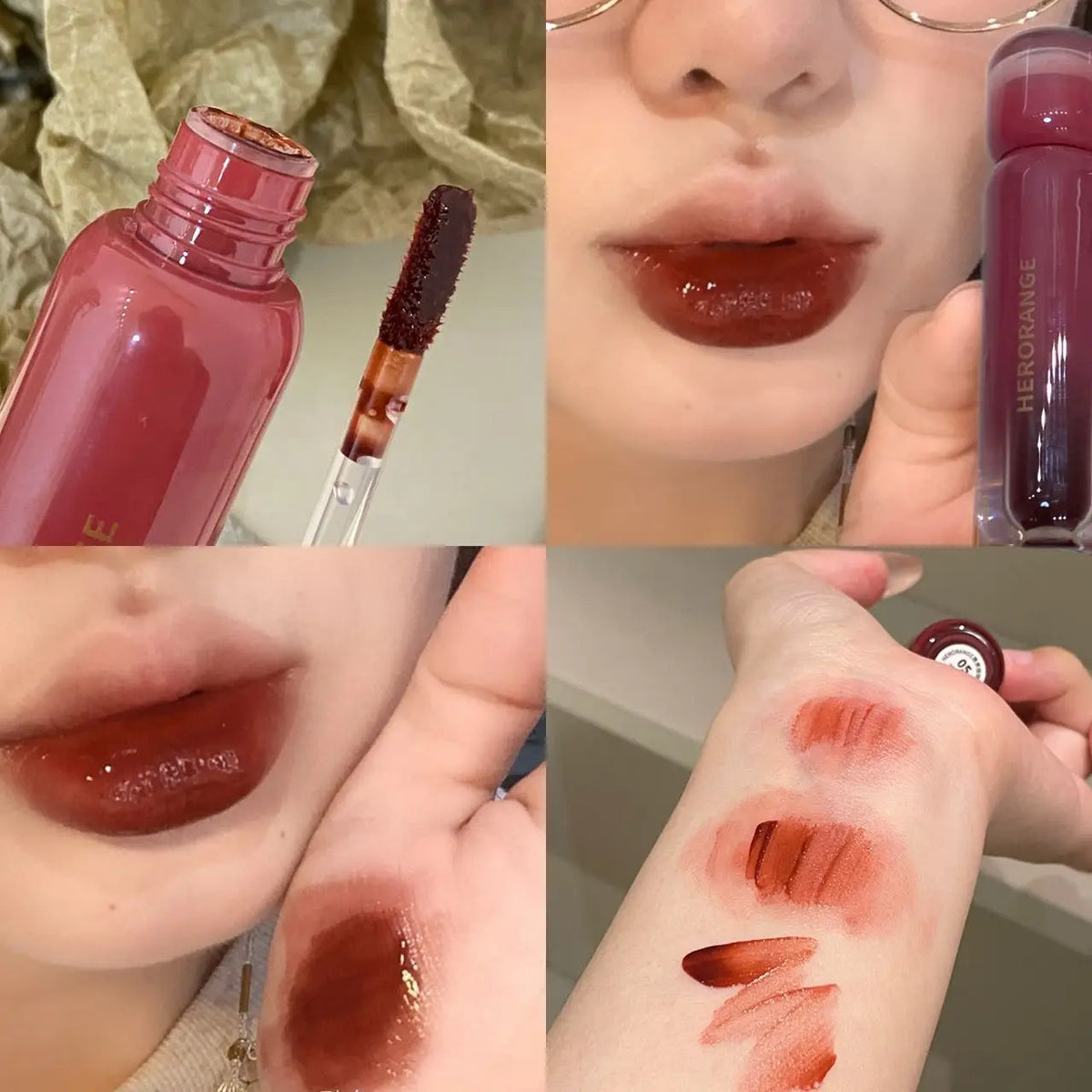 Blushimmer smoked grape purple red lip glaze and water lip gloss with moisturizing liquid lipstick, clear tint, Korean cosmetic style