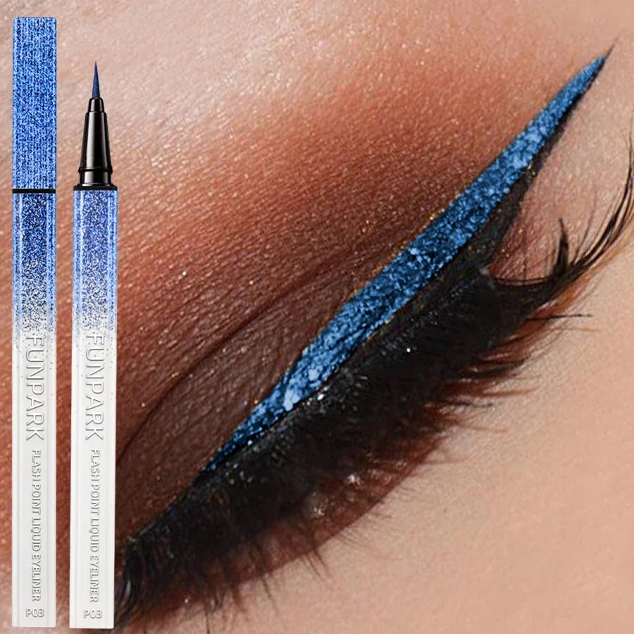 Blushimmer blue shimmer waterproof eyeliner pen with high-shine liquid formula, easy to wear, smudge-proof eye makeup.
