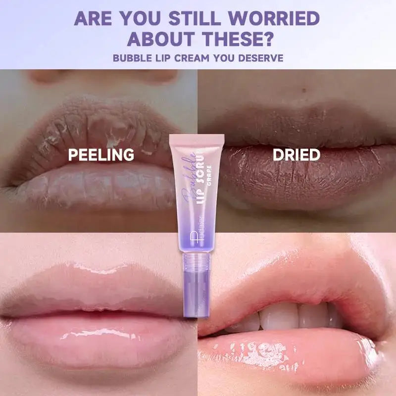 Blushimmer Bubble Lip Exfoliator foaming scrub with gentle cleansing, hydrating, and nourishing ingredients for soft, smooth lips.