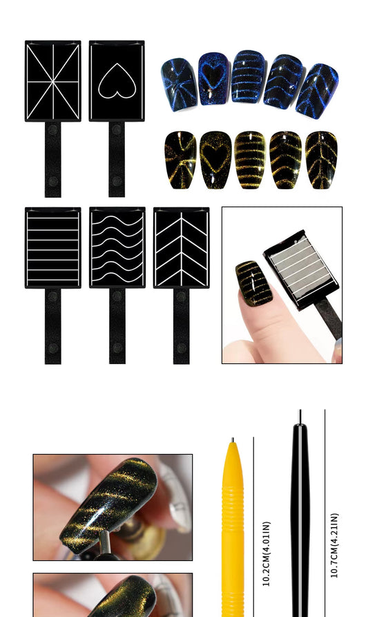 Set of 25 KVADRO nail art cat eye design magnets for creating unique magnetic nail art effects.