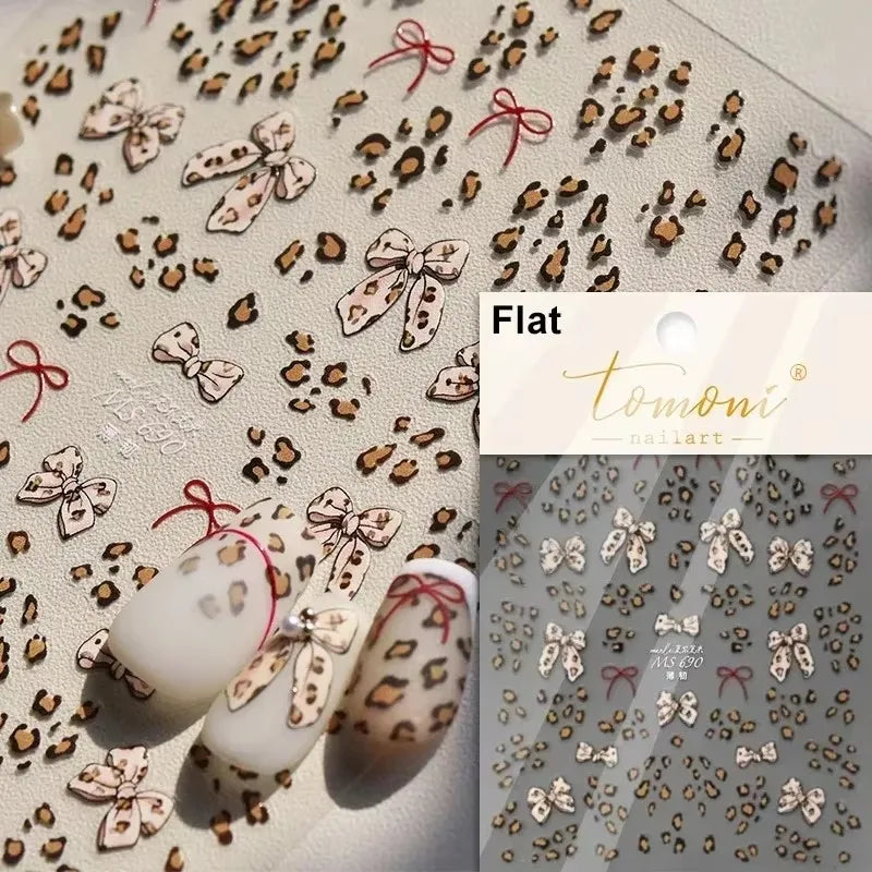 French leopard print bowknot lace ribbon with rhinestones and pearls, perfect for manicure decoration and nail art by Blushimmer.