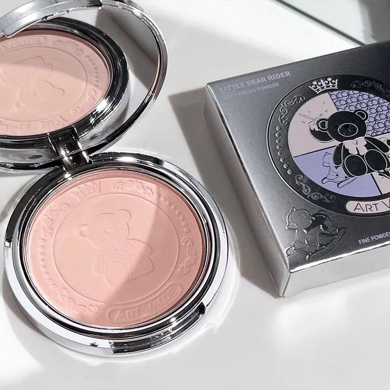 Blushimmer Art Value Bear Knight pressed loose powder with matte finish, natural brightening makeup setting powder in soft focus packaging