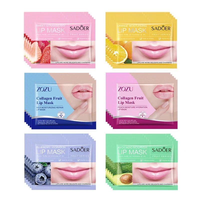 30pcs Blushimmer fruit lip mask set with moisturizing collagen lip patches for nourishing, plumping lips skincare treatment