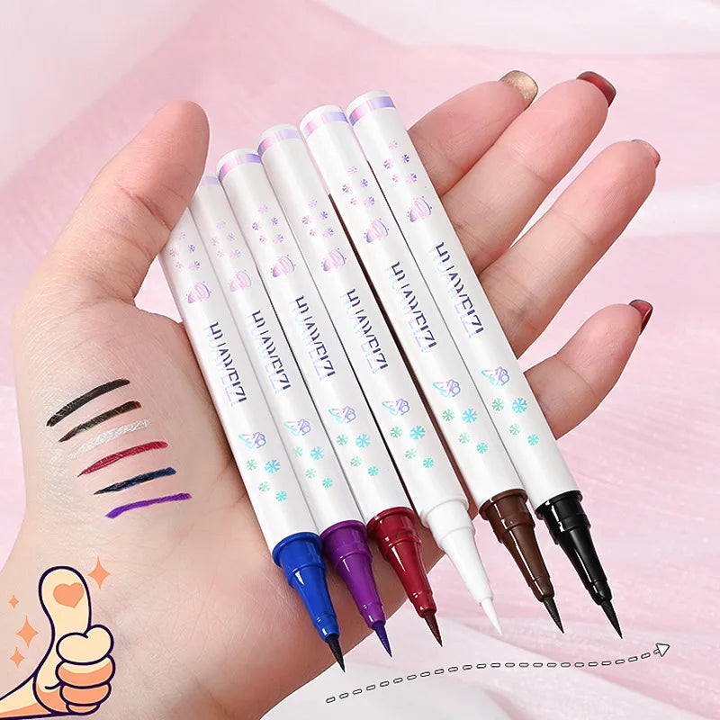 Red matte liquid eyeliner pen by Blushimmer, waterproof and long-lasting, shown with the pen tip and smooth matte finish.