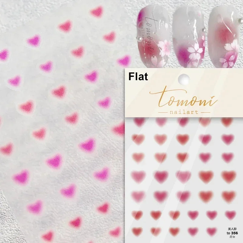 Colorful Cat's Eye 5D gradient European love heart gem nail art stickers with wing and geometric designs for manicure decoration.
