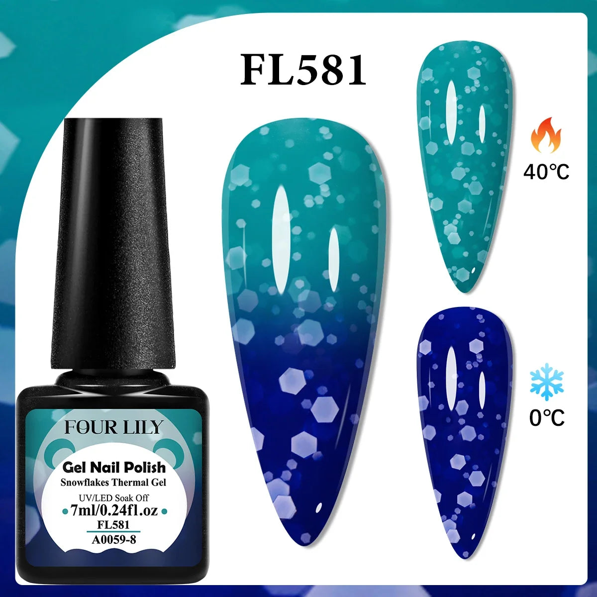 Blushimmer FOUR LILY 7ml thermal nail gel polish in three color-changing shades for semi-permanent UV/LED manicures.