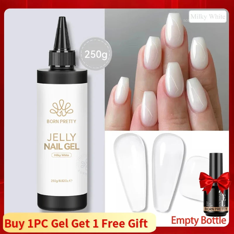 Blushimmer BORN PRETTY 250g Milky White Jelly Nude Gel Nail Polish, translucent semi-permanent soak-off UV gel in refill package